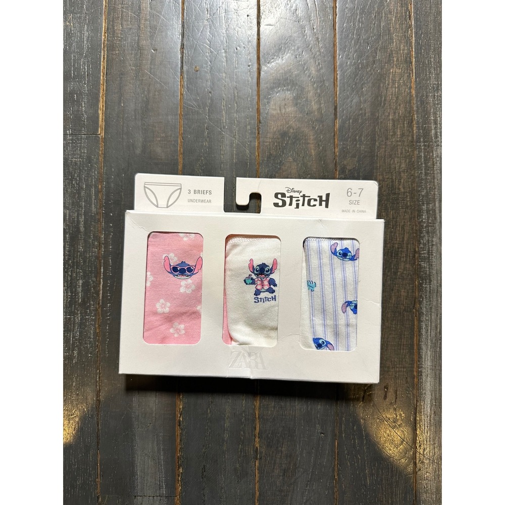 Zara Kids Disney Lilo & Stitch 3 Pack Briefs Underwear Pink White Blue Size 6-7
